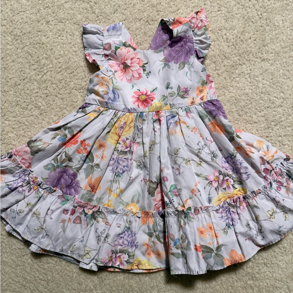 Floral 12 month Dress with Ruffle Sleeves
